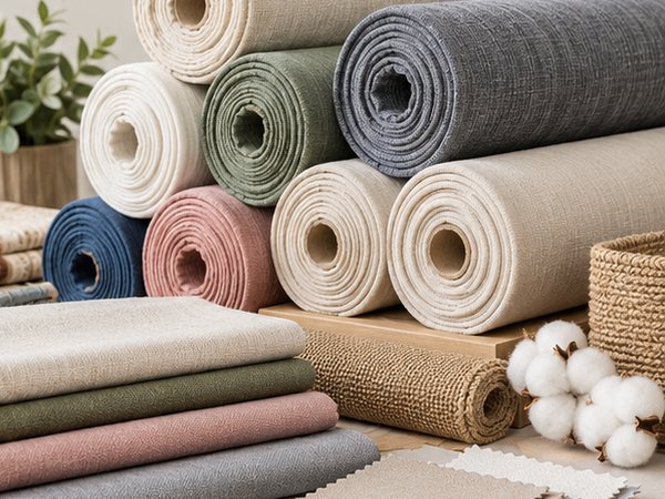 Rollos de tela y artículos textiles apilados